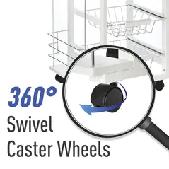 HOMCOM Rolling Kitchen Cart, Utility Storage Cart with 4 Basket Drawers & Side Racks, Wheels for Dining Room, White - 6