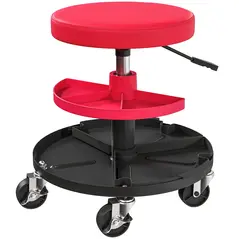 HOMCOM Rolling Mechanic Stool, 135kg Capacity Workshop Stool, 360° Swivel Roller Padded Creeper Seat with Wheels, Tool Trays Storage for Garage, Shop, Auto Repair, Red - 1
