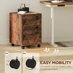 HOMCOM Rolling File Cabinet with 2 Drawers, Mobile Filing Cabinet with Hanging File Folder for Letter Sized Documents, Rustic Brown - 6