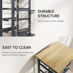 HOMCOM Rolling Kitchen Cart, Utility Storage Cart with 4 Basket Drawers & Side Racks, Wheels for Dining Room, Grey - 7