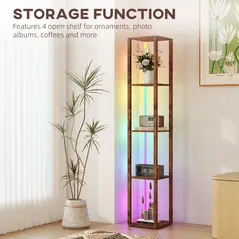 HOMCOM RGB LED Floor Lamp with Shelves, Modern Dimmable Standing Lamp with Remote Control, Adjustable Brightness & Speed for Living Room, Bedroom, Office, Rustic Brown - 6