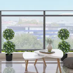 HOMCOM Set of 2 Decorative Artificial Plants Ball Trees with Lavender Flowers in Pot Fake Plants for Home Indoor Outdoor Decor, 70cm, Blue - 7