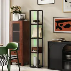 HOMCOM RGB LED Floor Lamp with Shelves, Modern Dimmable Standing Lamp with Remote Control, Adjustable Brightness & Speed for Living Room, Bedroom, Office, Black - 7