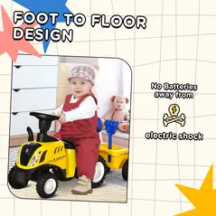 HOMCOM Ride On Tractor Toddler Walker Foot To Floor Slider w/ Horn Storage Steering Wheel for 1-3 Years Old Yellow - 7