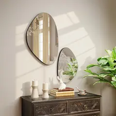 HOMCOM Set of 2 Pebble-Shaped Wall Mirror - Black - 8