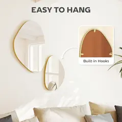 HOMCOM Set of 2 Pebble-Shaped Wall Mirror - Gold Tone - 5