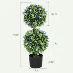 HOMCOM Set of 2 Decorative Artificial Plants Ball Trees with Lavender Flowers in Pot Fake Plants for Home Indoor Outdoor Decor, 70cm, Blue - 3