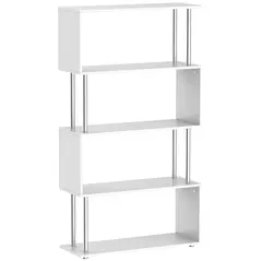 HOMCOM S Shape Bookcase, 5 Tiers Bookshelf, Modern Freestanding Storage Shelf for Home Office, Study, Living Room, 80 x 30 x 145cm, White - 1