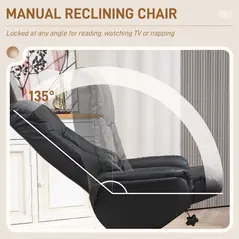 HOMCOM Rocking Recliner Chair with Footstool, PU Leather Recliner Armchair with Wood Base, Upholstered Reclining Chair for Living Room Bedroom, Black - 4