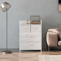 HOMCOM Rustic Chest of Four Fabric Drawers - Black - 8