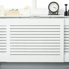 HOMCOM Set of 2 MDF Extendable Radiator Cover with Cabinet Shelving, Home Office Slatted Design, White 139-208.5L x 20.5W x 82.5H cm - 8