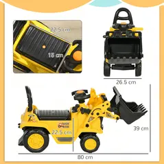 HOMCOM Ride On Tractor, 3 in 1 Ride On Excavator Toy, Toddler Digger Bulldozer with Storage, Pretend Play Construction Truck, NO POWER for 18-48 Months, Yellow - 3
