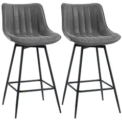 HOMCOM Set of 2 PU Leather Swivel Bar Stools - Grey - 1