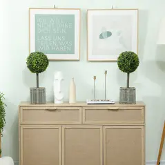 HOMCOM Set of 2 Decorative Artificial Plants, 50cm Faux Boxwood Topiary Balls with Woven Plastic Pot and Pebbles, Fake Plants for Home or Office Decor, Green - 9