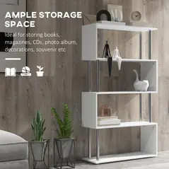 HOMCOM S Shape Bookcase, 5 Tiers Bookshelf, Modern Freestanding Storage Shelf for Home Office, Study, Living Room, 80 x 30 x 145cm, White - 4