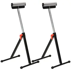 HOMCOM Set of 2 Folding Roller Stand, Material Support Pedestal with Ball Bearing Roller Height Adjustable Portable, Metal Construction, Black - 1