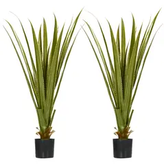 HOMCOM Set of 2 Artificial Plants Agave Succulent in Pot Desk Fake Plants for Home Indoor Outdoor Decor, 15x15x90cm, Green - 1