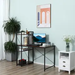 HOMCOM Reversible Computer Desk with Storage Shelves on Left or Right, Industrial Reversible Writing Desk for Home Office, Study, Easy Assembly, 120 x 64 x 121cm, Rustic Brown and Black - 7