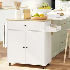 HOMCOM Rolling Kitchen Island with Drop Leaf, Kitchen Storage Cart with Drawer, Spice Rack and Towel Rack, White - 2