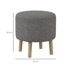 HOMCOM Round Linen-Look Storage Ottoman - Light Grey - 3