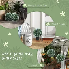 HOMCOM Set of 2 Artificial Plant Topiary Balls, UV-protected Fake Decorative Plants, Blue - 6