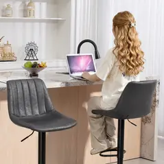 HOMCOM Set of 2 Leathaire Tub Bar Stools -  Charcoal Grey - 8