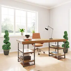 HOMCOM Set of 2 Artificial Plants, Topiary Spiral Boxwood Trees with Pot, for Home Indoor Outdoor Decor, 90cm - 9