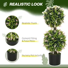 HOMCOM Set of 2 Decorative Artificial Plants Ball Trees with Lavender Flowers in Pot Fake Plants for Home Indoor Outdoor Decor, 70cm, Pink - 4