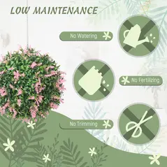 HOMCOM Set of 2 Artificial Plant Topiary Balls, UV-protected Fake Decorative Plants, Pink - 5