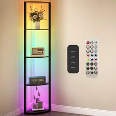 HOMCOM RGB LED Floor Lamp with Shelves, 4-Tier Dimmable Standing Lamp with Remote Control, Black - 7