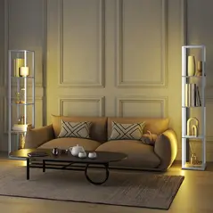 HOMCOM RGB LED Floor Lamp with Shelves, Modern Dimmable Standing Lamp with Remote Control, Adjustable Brightness & Speed for Living Room, Bedroom, Office, White - 7