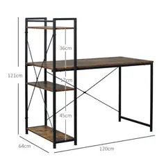 HOMCOM Reversible Computer Desk with Storage Shelves on Left or Right, Industrial Reversible Writing Desk for Home Office, Study, Easy Assembly, 120 x 64 x 121cm, Rustic Brown and Black - 3