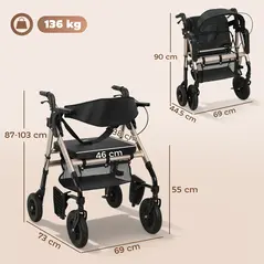 HOMCOM Rollator Walker Wheelchair, with Seat - Black - 3