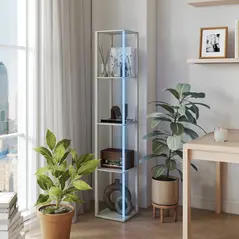 HOMCOM RGB LED Floor Lamp with Shelves, Modern Dimmable Standing Lamp with Remote Control, Adjustable Brightness & Speed for Living Room, Bedroom, Office, Oak - 8