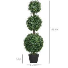 HOMCOM Set of 2 Decorative Artificial Trees, Topiary Ball-shaped Boxwood Trees in Pot, Fake Plants for Home Indoor outdoor Decor, 100cm, 3 Tree Balls - 3