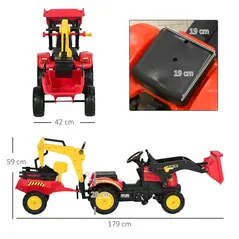 HOMCOM Ride On Tractor for Kids, 3 in 1 Ride On Excavator Toy Car with Adjustable Bucket, Digger and Removable Trailer, Pretend Play Construction Truck for 3-6 Years - 3