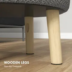 HOMCOM Round Linen-Look Storage Ottoman - Light Grey - 7