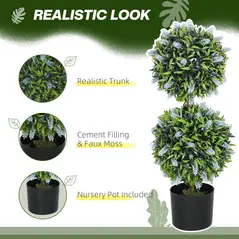 HOMCOM Set of 2 Decorative Artificial Plants Ball Trees with Lavender Flowers in Pot Fake Plants for Home Indoor Outdoor Decor, 70cm, Blue - 4