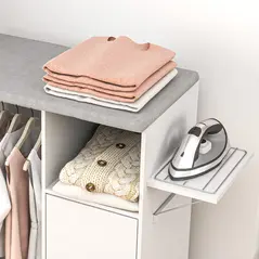 HOMCOM Rolling Ironing Board Cabinet, Foldable Ironing Station with Storage, Wheels for Home, Laundry Room, White - 9