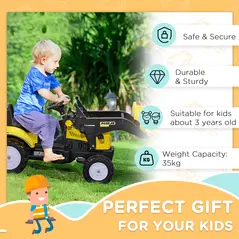 HOMCOM Ride On Tractor, Toddler Excavator Toy, Pretend Play Construction Truck with Adjustable Bucket, Horn for 3 Years+ - 6