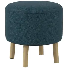HOMCOM Round Linen-Look Storage Ottoman - Blue - 1