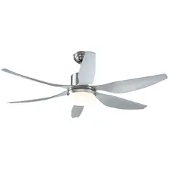 HOMCOM Reversible Ceiling Fan with Light, 6 Blades Indoor Modern Mount LED Lighting Fan with Remote Controller, for Bedroom, Living Room, Silver - 1