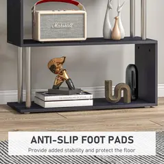 HOMCOM S Shape Bookcase, 5 Tiers Bookshelf, Modern Freestanding Storage Shelf for Home Office, Study, Living Room, 80 x 30 x 145cm Black - 6