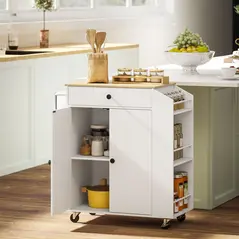 HOMCOM Rolling Kitchen Island with 3-Tier Spice Rack, Kitchen Storage Cart with Drawer and Towel Rack, White - 2
