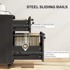 HOMCOM Rolling File Cabinet with 2 Drawers, Mobile Filing Cabinet with Hanging File Folder for Letter Sized Documents, Black - 8