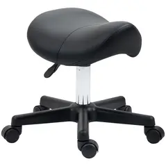HOMCOM Saddle Stool, PU Leather Adjustable Rolling Salon Chair with Steel Frame for Massage, Spa, Beauty and Tattoo, Black - 1