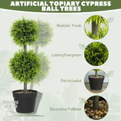 HOMCOM Set of 2 Decorative Artificial Trees, Topiary Ball-shaped Boxwood Trees in Pot, Fake Plants for Home Indoor outdoor Decor, 60cm, 2 Tree Balls - 4