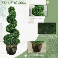 HOMCOM Set of 2 Artificial Plants, Topiary Spiral Boxwood Trees with Pot, for Home Indoor Outdoor Decor, 90cm - 4