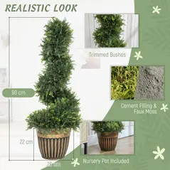 HOMCOM Set of 2 Artificial Plants, Topiary Spiral Boxwood Cypress Trees with Pot, for Home Indoor Outdoor Decor, 90cm - 4