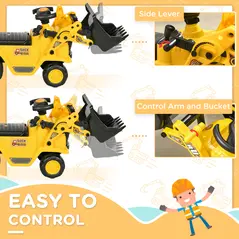 HOMCOM Ride On Tractor, 3 in 1 Ride On Excavator Toy, Toddler Digger Bulldozer with Storage, Pretend Play Construction Truck, NO POWER for 18-48 Months, Yellow - 5